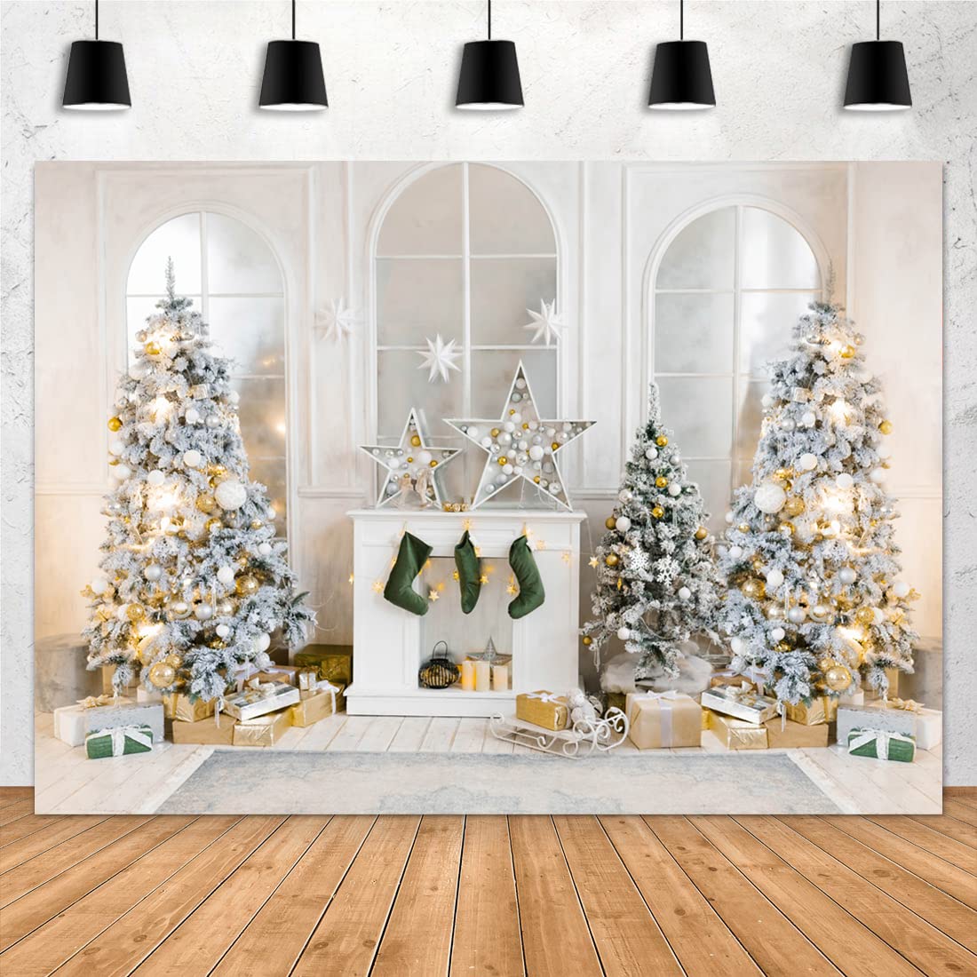 Aperture Christmas Fireplace background 7x5 ft Christmas tree gift stockings Photography Background Birthday baby shower Family Holiday Party decorations Picture banner Photo Studio booth props