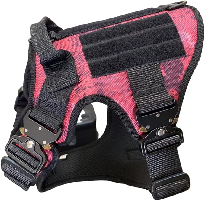 粉色迷彩战术狗狗胸背带(大号)| 4x *金属扣 | k9 背心适用于训练
