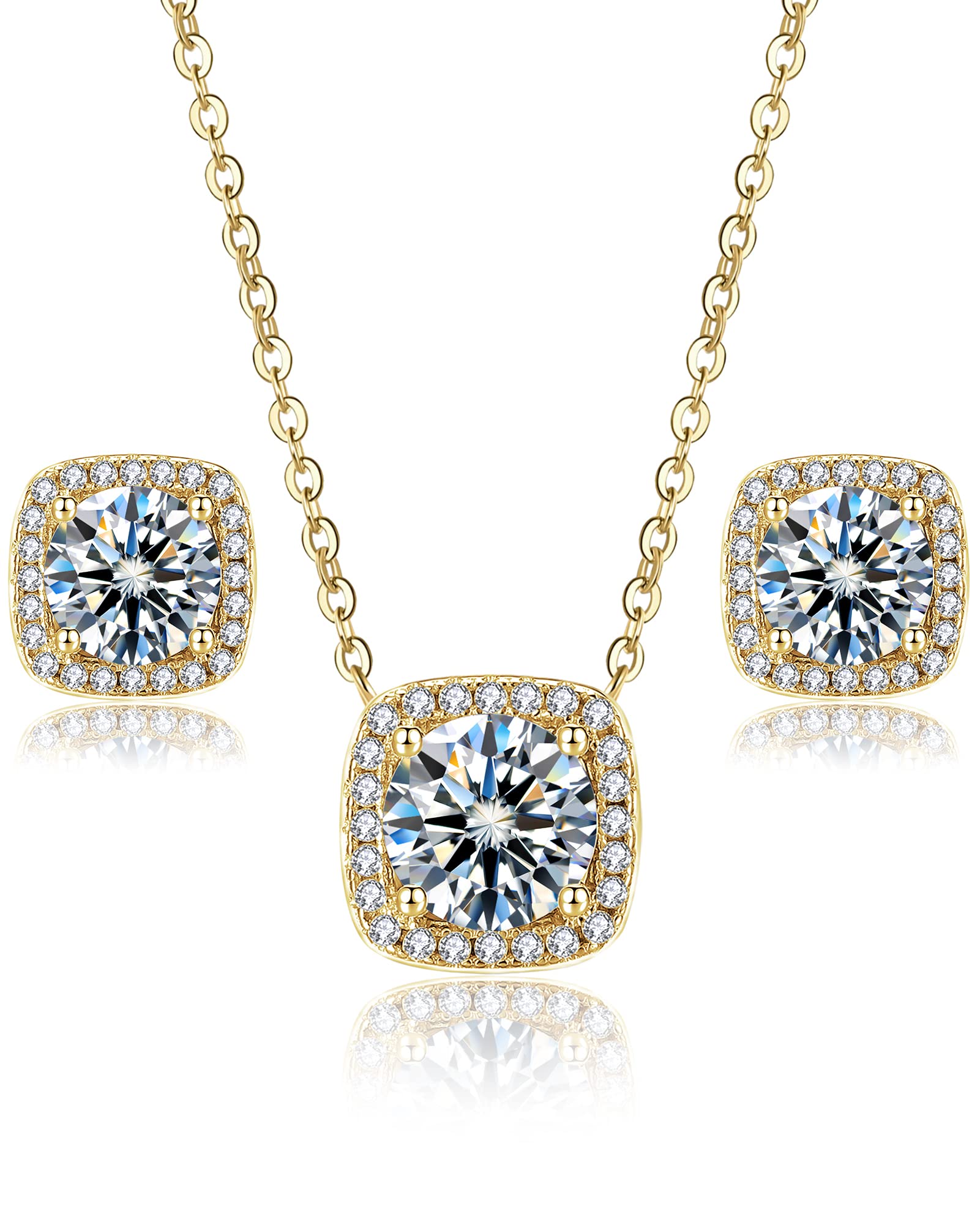 SHOWNII Moisanne Necklace Earrings Sterling Silver jewelry set White Gold Diamond Stud Earrings Pendant Necklace 0.5 carat /1 carat necklace and earrings set Ladies wedding birthday party gift