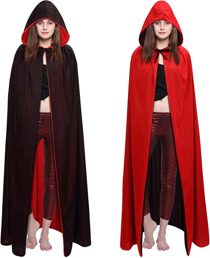 t 成人万圣节斗篷中性吸血鬼项圈双面披肩,适用于万圣节主题派对魔法