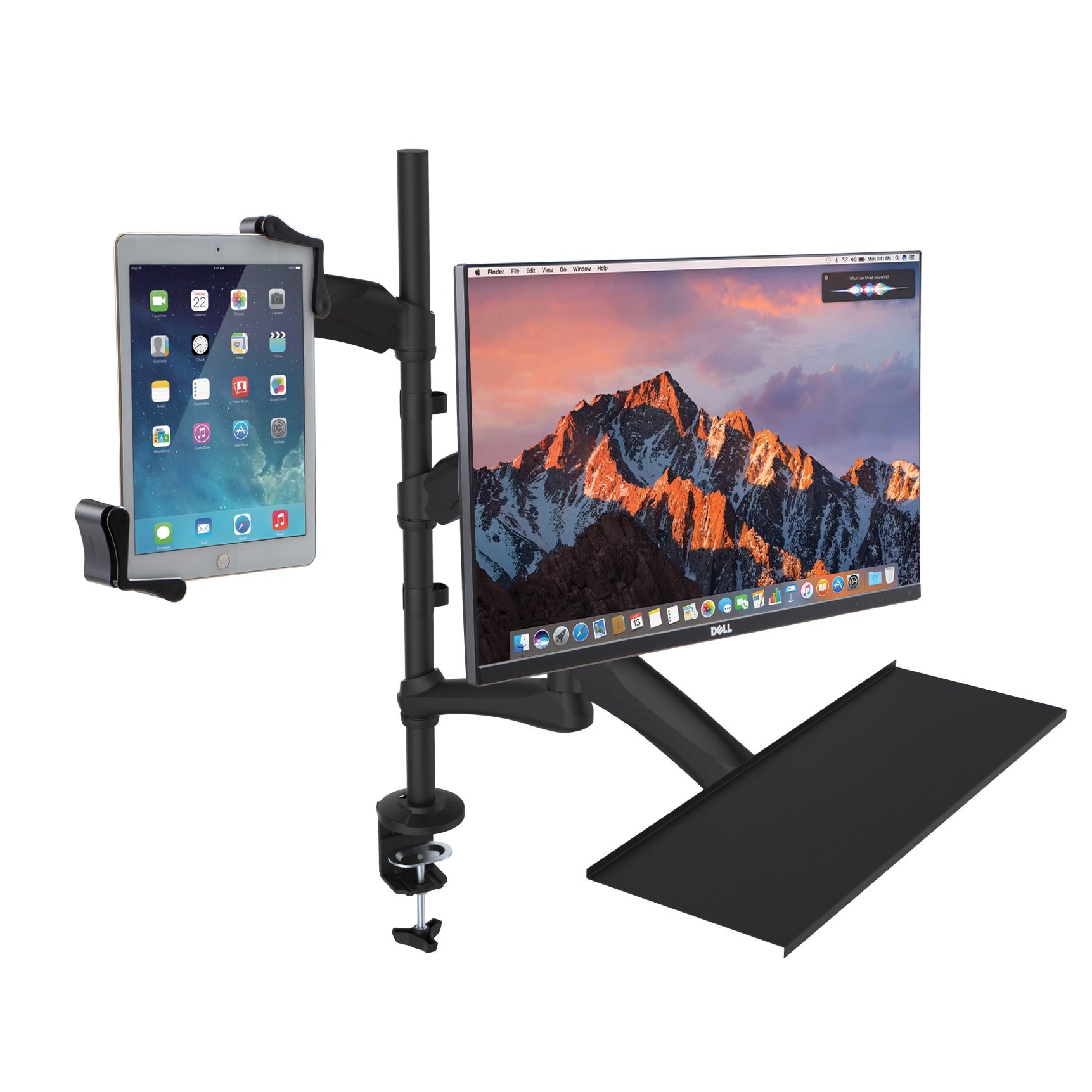 CTA Digital Monitor and Tablet Stand - CTA adjustable 2-in-1 stand with keyboard tray for 7-13 inch tablets, Includes iPad 7/8/9 10.2-inch, iPad Air 4, Pad Pro 12.9-inch, iPad mini, Surface Pro 4, and
