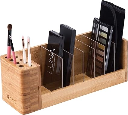Jackcubedesign 竹制眼影盘整理器和9 个化妆刷架 木质化妆品展示支架套 带8 个亚克力隔板 Mk386a Jackcubedesign 价格报价图片