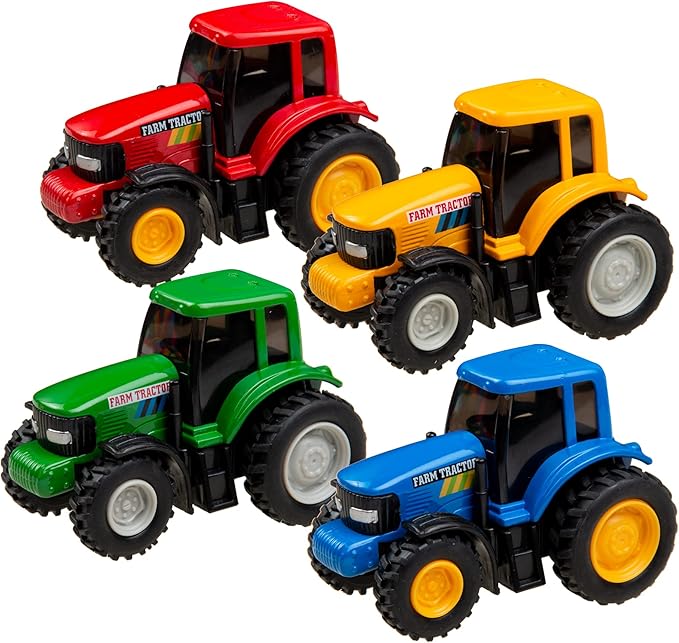 playmaker toys 4 件装玩具拖拉机,回力拖拉机,1 个蓝色,1 个*,1 个