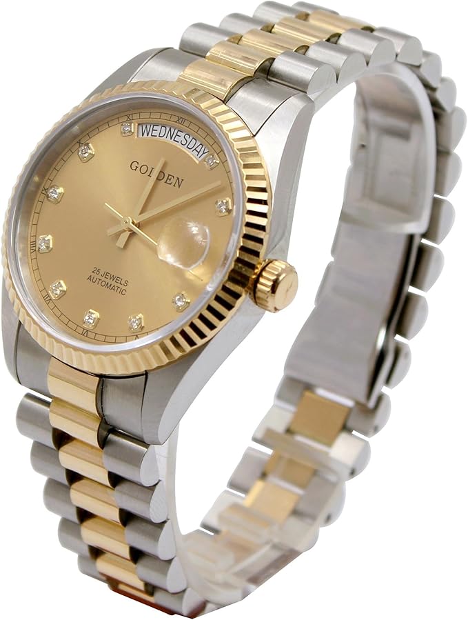 golden 古尊 瑞士18k金25钻全自动机械蓝宝石情侣男表 5801m. vkg