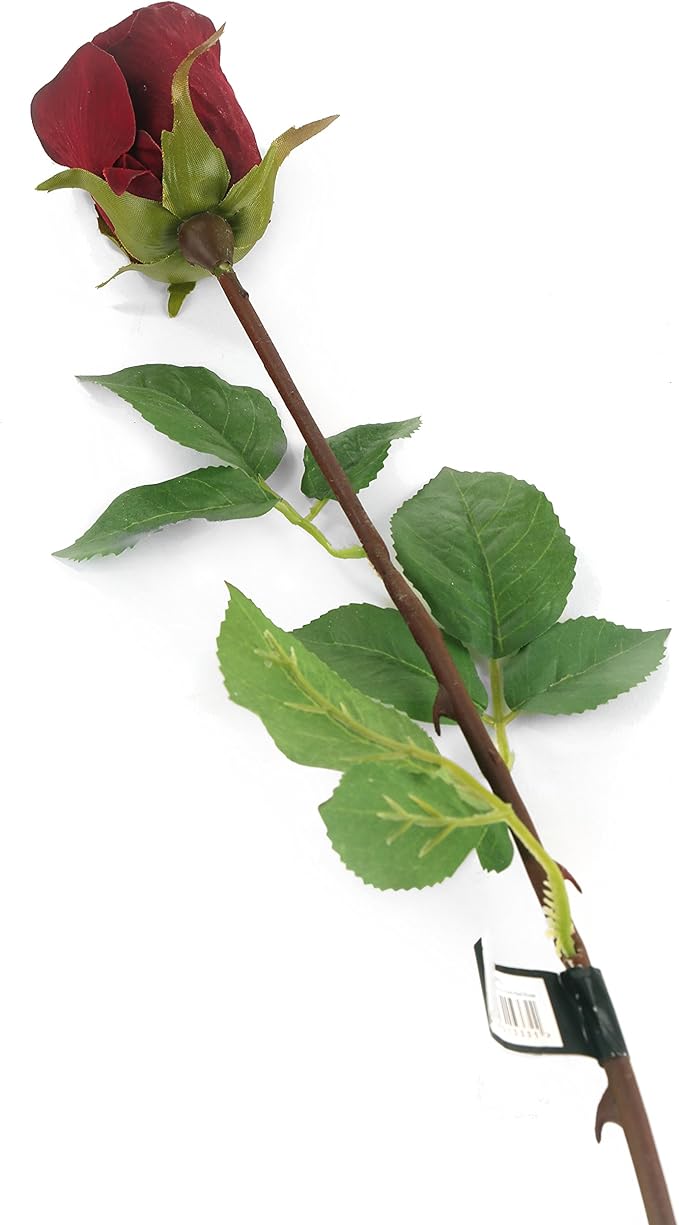 花卉优雅人造 52 厘米单茎封闭芽酒红色玫瑰花 x 6