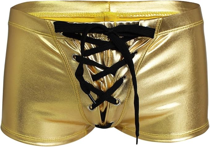 ttao 男式闪亮金属低腰抽绳平角内裤,游泳裤,潮人狂欢派对夜店装