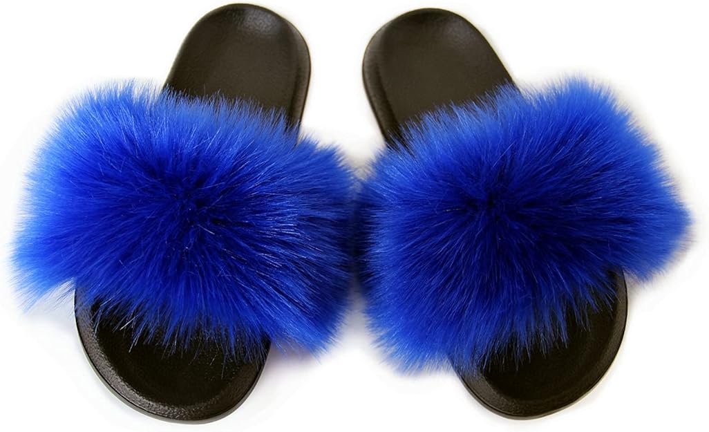 mh bailment 毛皮拖鞋女式毛绒拖鞋露趾人造毛皮羽毛凉鞋毛皮一脚蹬鞋