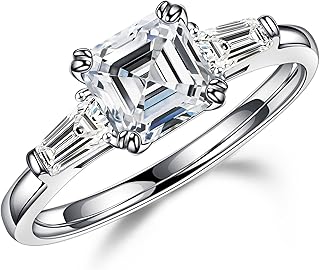 5 克拉方形切割莫桑石 3 颗宝石女士戒指,d 色 vvs1 净度实验室人造