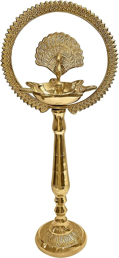 satvik 1 件套黄铜孔雀 diya 带皇冠 9 英寸(约 22.