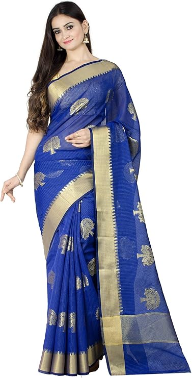 chandrakala 女士 bhagalpuri 丝绸印度民族 banarasi 纱丽带未缝合的