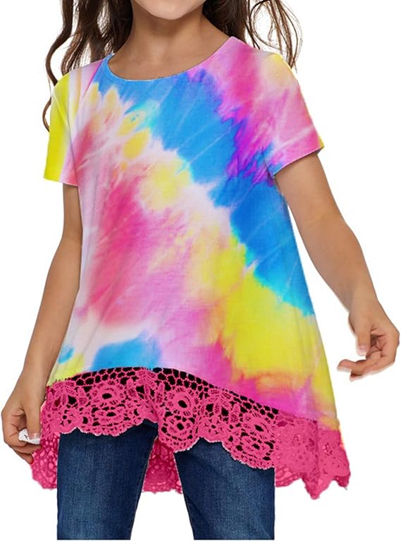 vwmyq 女孩扎染衣服儿童休闲束腰上衣宽松衬衫 t 恤尺码 5-12 岁