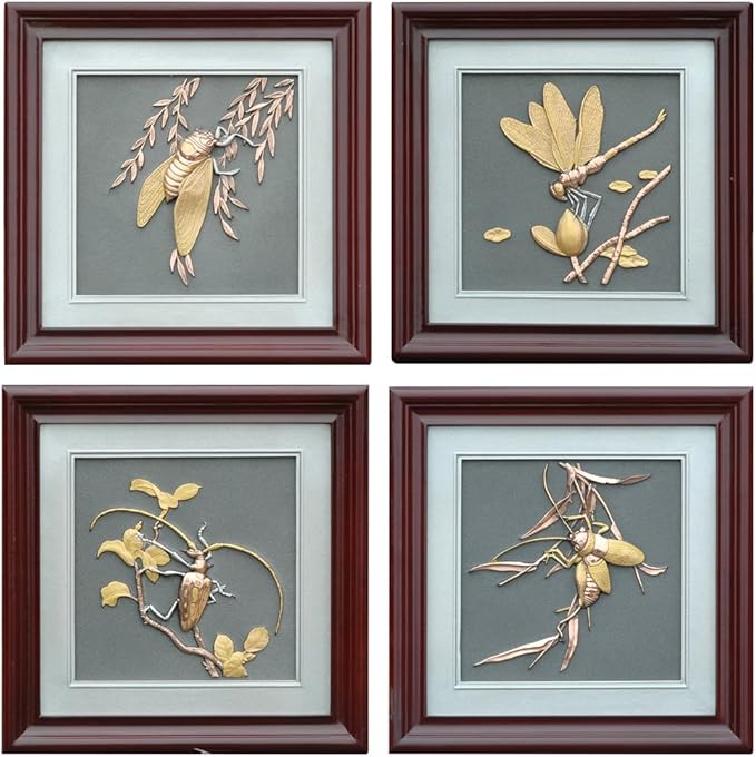 sanqidi三奇帝紫铜浮雕工艺品商务礼品装饰画昆虫330x330mm