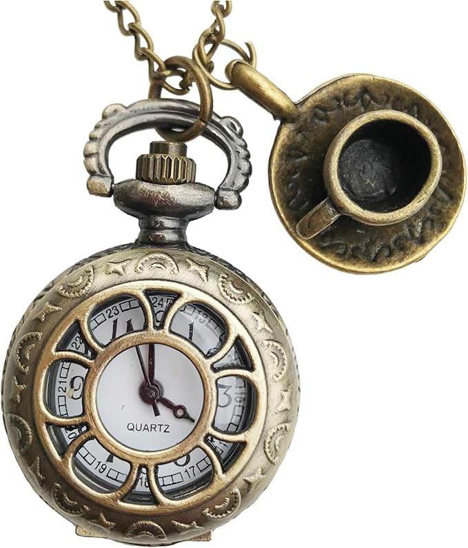 umbrellaboratory 蒸汽朋克怀表项链,维多利亚风格,银色表面手工制作