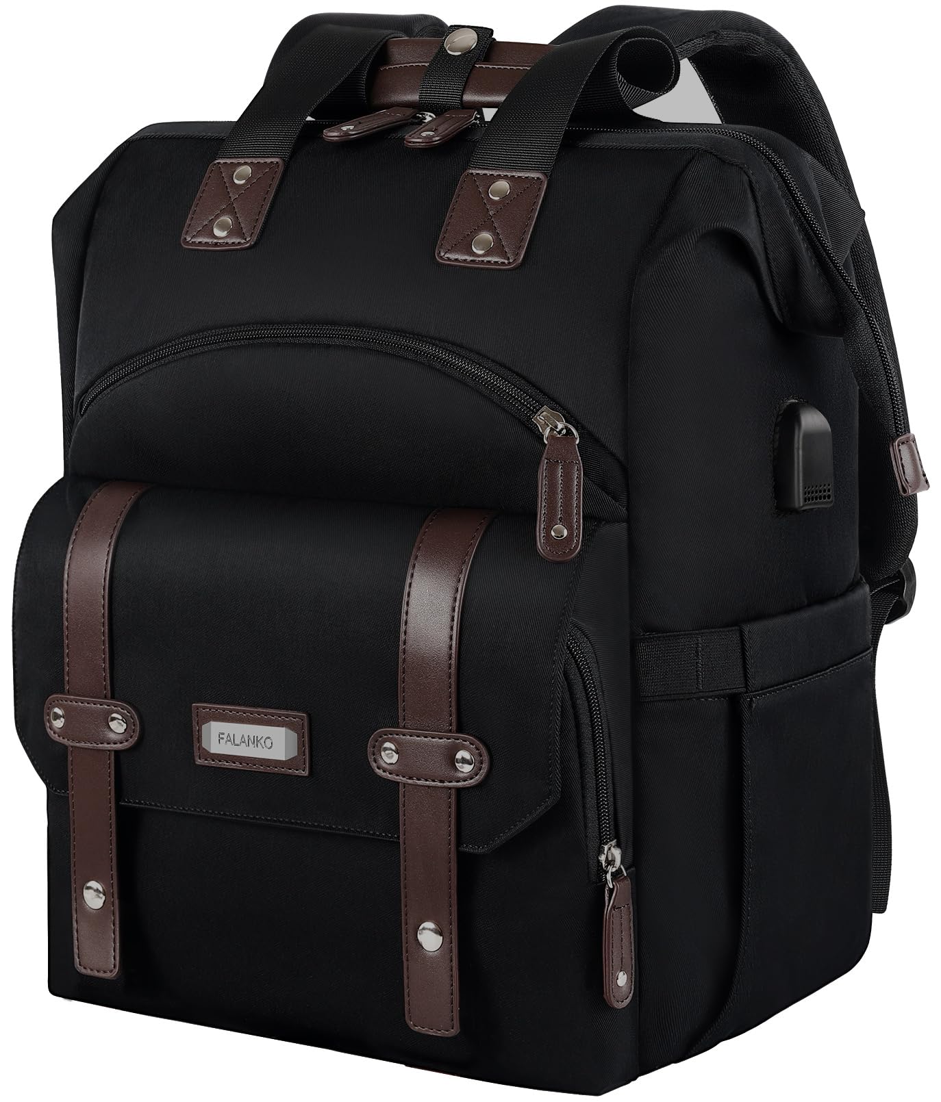 FALANKO Women's Laptop Backpack,Work Doctor Teacher Nurse Wide Open College 15.6-inch Laptop Backpack Wallet with USB charging port, Travel waterproof RFID computer bag suitable for men and women in b