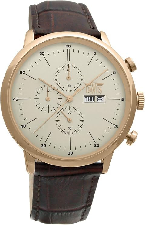 davis 1952 - 男式运动手表经典复古玫瑰金表壳 计时 防水 50m 天日期