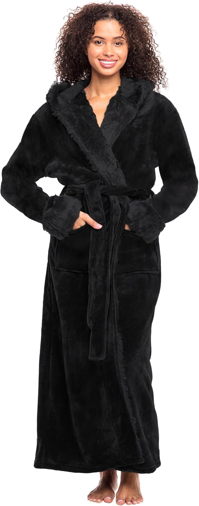 alexander del rossa 女士毛绒羊毛长袍,带兜帽,长款保暖浴袍