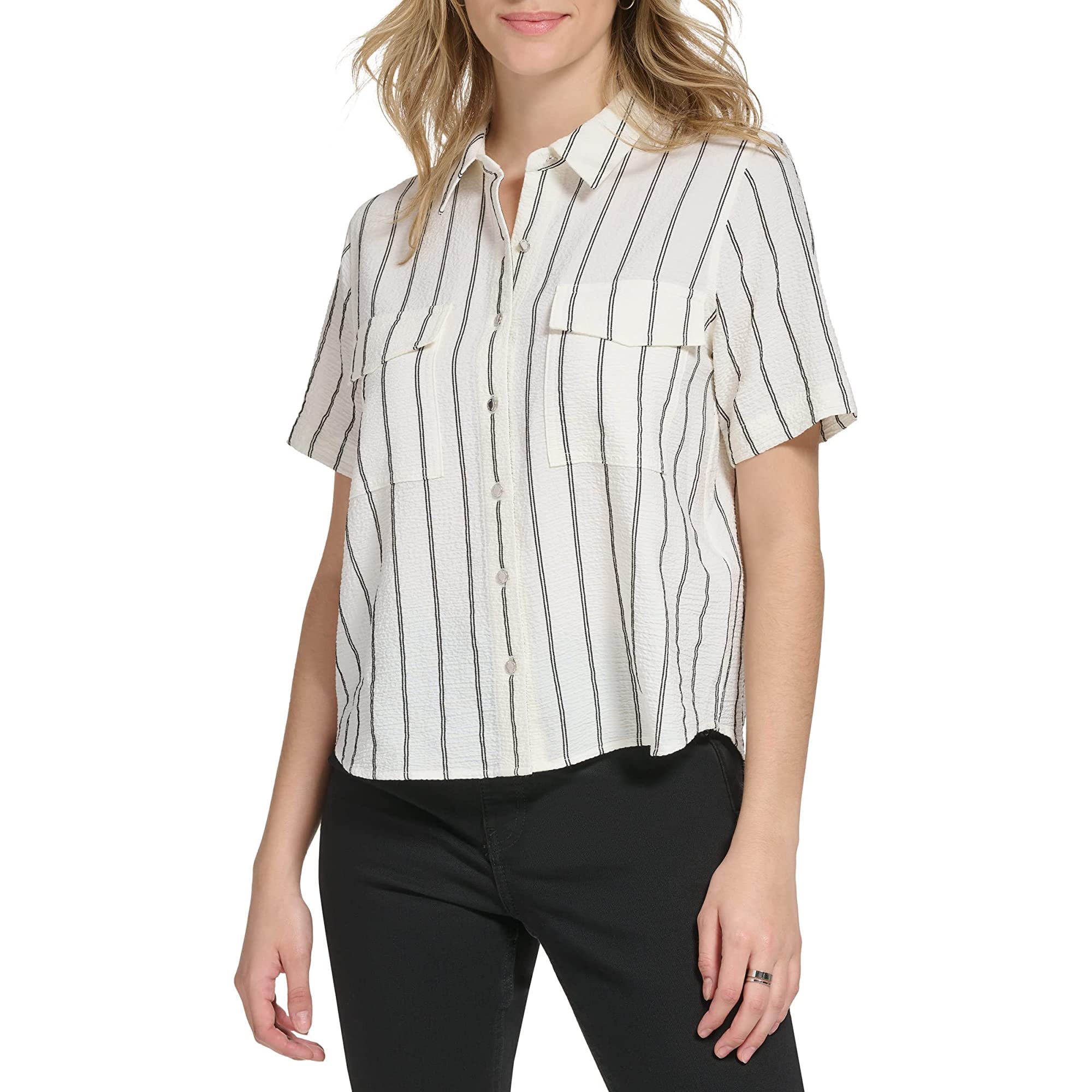 Calvin Klein Women's comfortable short sleeve shirt with flowy front buttons
