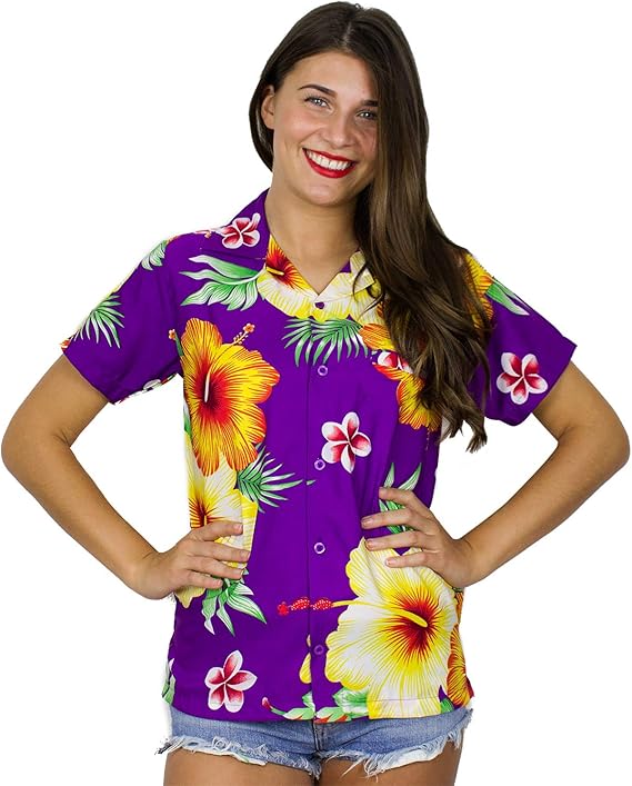 夏威夷衬衫 女式 短袖 前袋 天堂 花朵 多色 【king kameha】 服饰