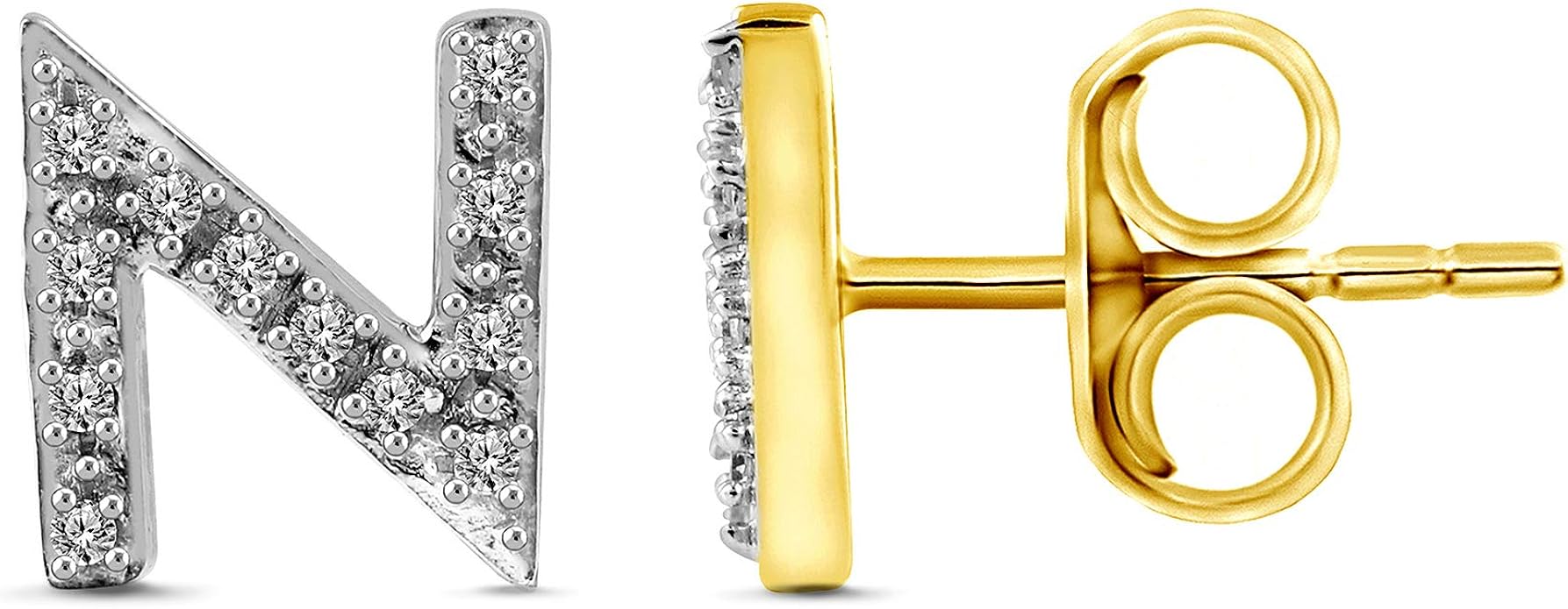 可爱纯银低*性钻石耳钉时尚字母首字母耳环男女皆宜 n : 亚马逊中国
