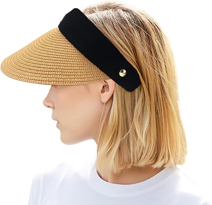 sun visor 女士草帽可折叠宽帽檐防紫外线沙滩帽 夏日旅行度假