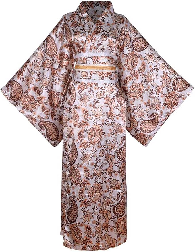 resnan 女式和服长袍套装印花传统日本缎面浴袍睡衣 tabi 袜子浴衣