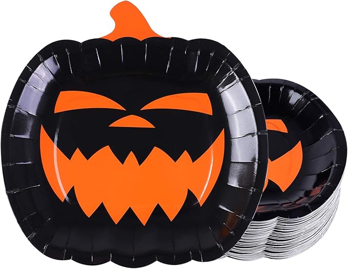 aneco 50 件万圣节纸盘黑色南瓜笑脸盘一次性派对盘餐具盘套装适用于