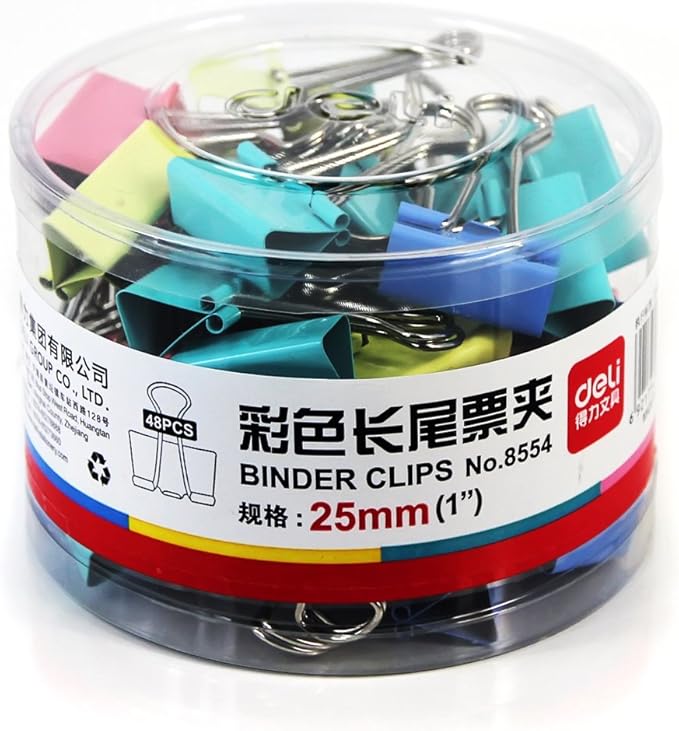 deli得力 8554 彩色长尾票夹(25mm 48只/筒 筒装) : 亚马逊中国: 电子