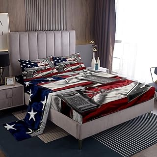 枪图案床单战争主题床上用品套装*步枪机枪床上用品儿童成人军事主题