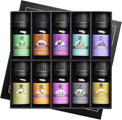 Lagunamoon 精油套装10件礼品套装纯香精油礼品套装 用于扩散器 加湿器 按摩 香薰 皮肤和毛发护理 亚马逊中国 美容化妆