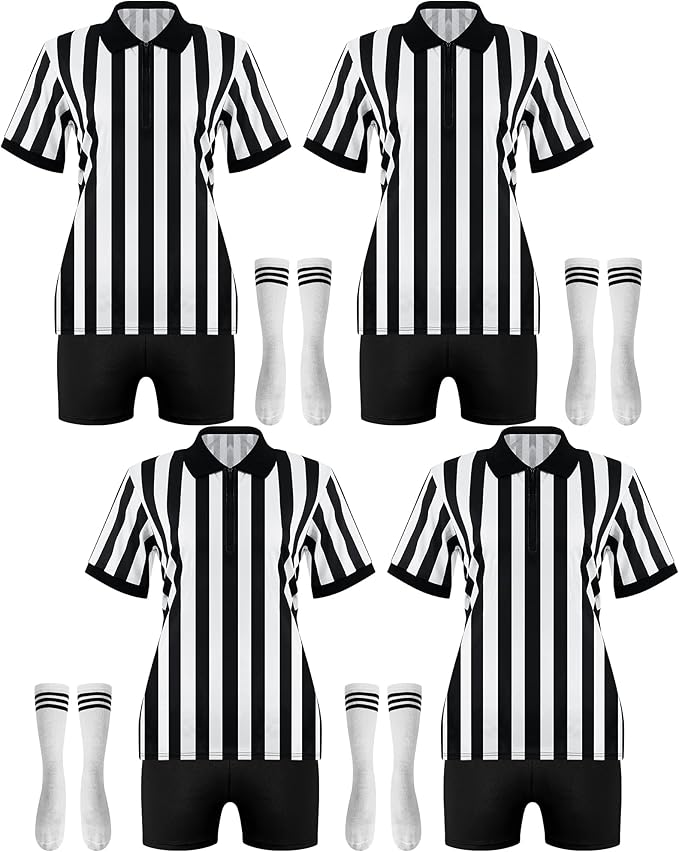taiyin 4 件套女式官方黑白条纹裁判衬衫 4 件短裤 4 双装袜子拉链有