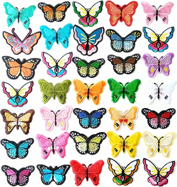mscftfb 37 件各种尺寸蝴蝶熨烫补丁刺绣缝制补丁贴花服装夹克背包