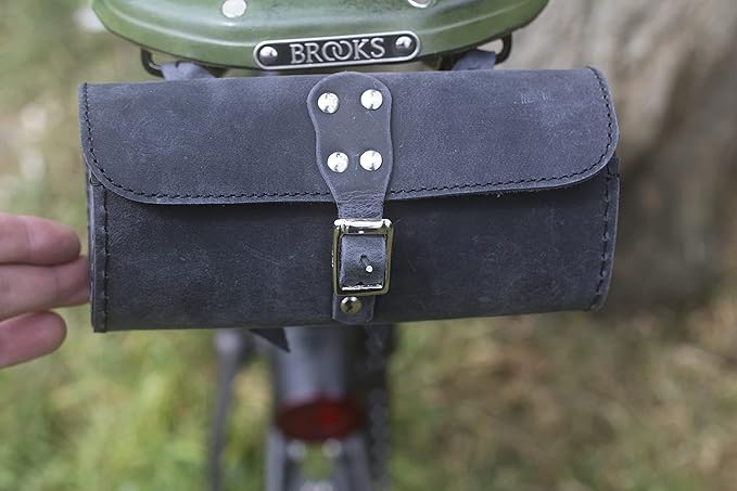 london craftwork 炭黑色自行车鞍包真皮复古风格 broo-bl-raw