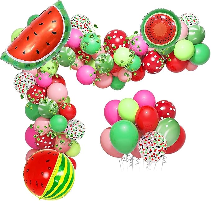 110 件西瓜派对装饰气球花环拱形套装,*红色波尔卡圆点西瓜气球西瓜藤