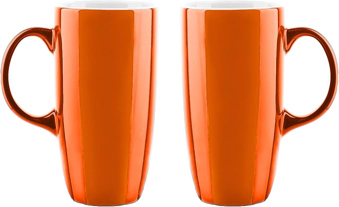tall 陶瓷咖啡杯,橙色,18 盎司,2 件套