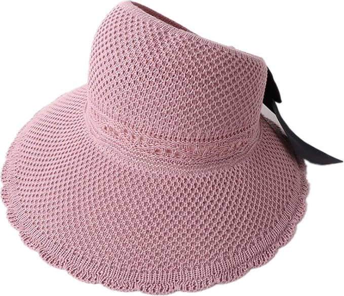 女式宽边蝴蝶结夏季沙滩卷起针织遮阳帽