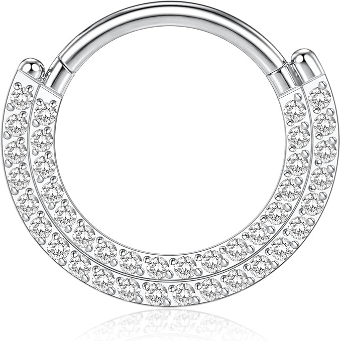 funlmo 双排钻石 septum 海螺穿孔珠宝软骨耳环 g23 钛合金螺旋耳环箍