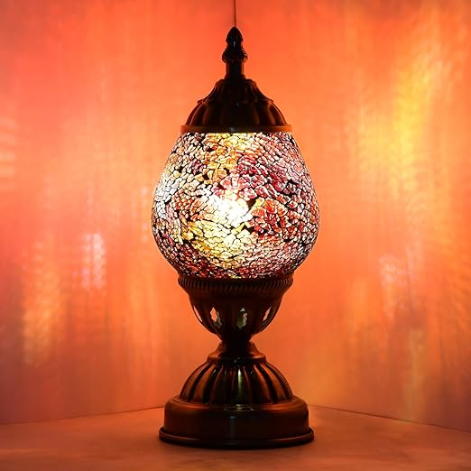 手工玻璃土耳其马赛克台灯马赛克台灯摩洛哥风格床头灯 红色和橙色
