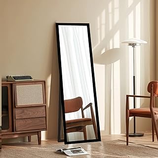 hohaoo 全长镜子,落地镜自由悬挂或倾斜全身镜子,带黑色框架,适用于