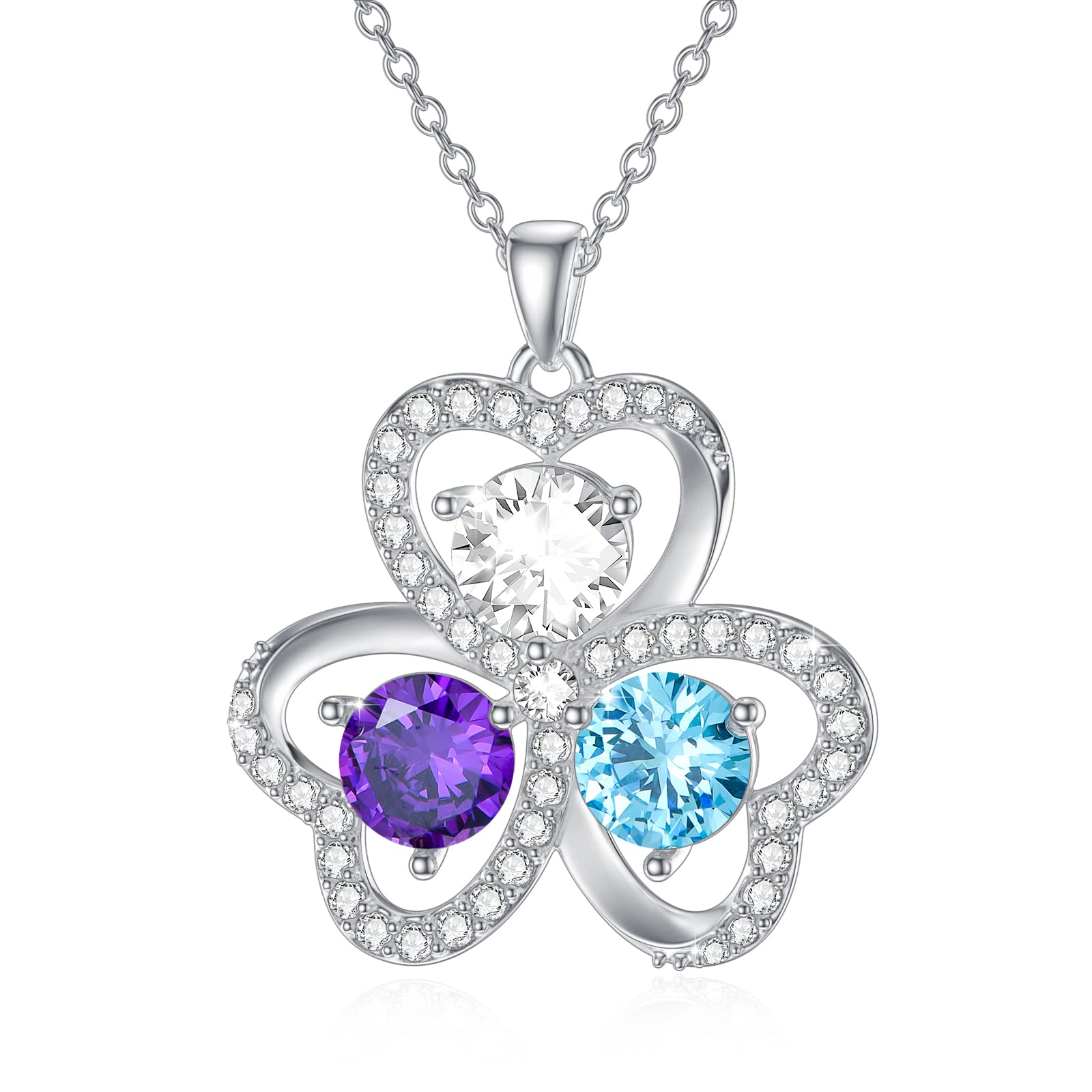 DIYA Clover Necklace 925 Sterling silver 1 carat Moissanite Three Heart pendant necklace Ladies Clover Heart Necklace Fine jewelry anniversary birthday gift for wife Mom friend