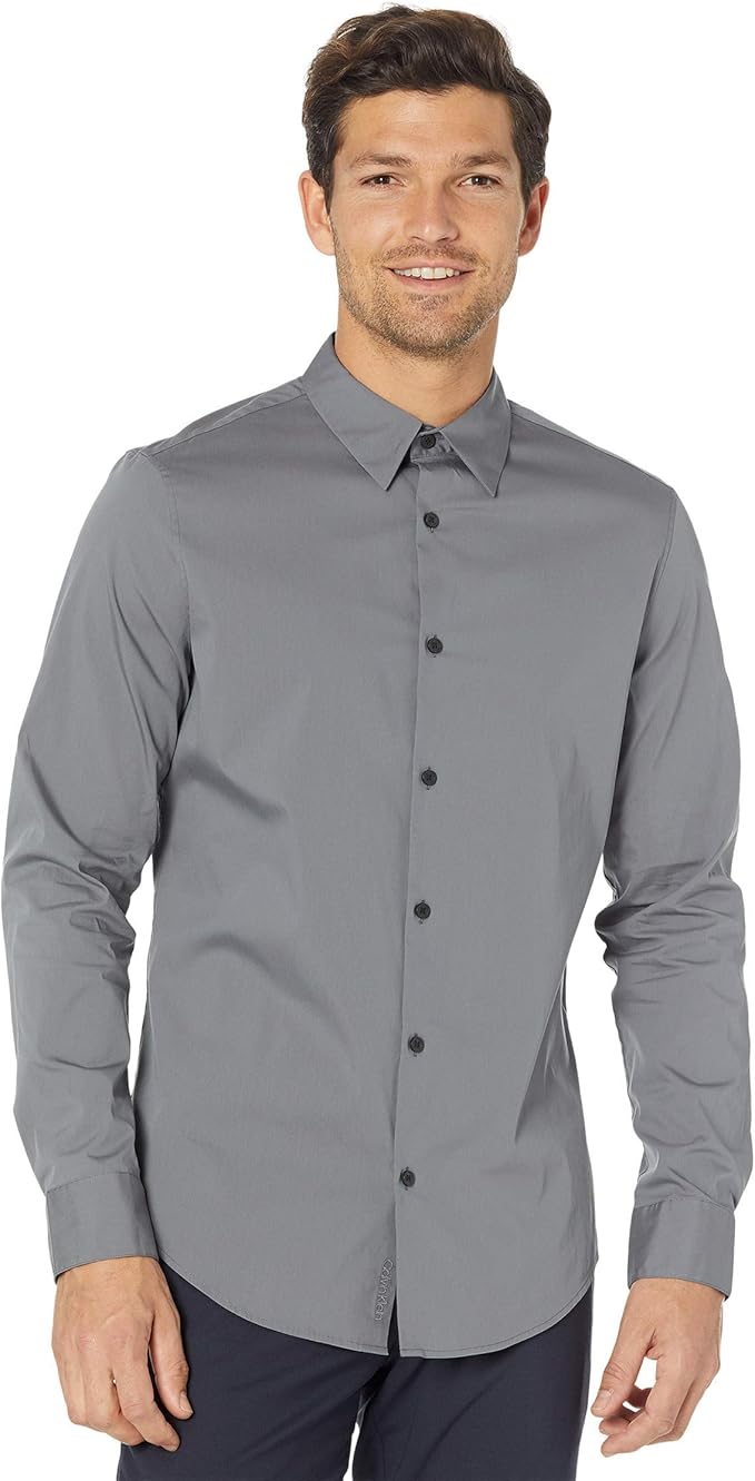 calvinklein男式弹力棉纽扣衬衫