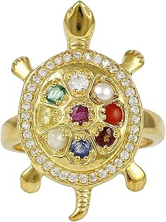 经认证的天然navratna best of luck 镀金玳瑁可调节戒指/宝石戒指