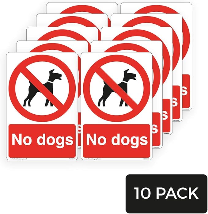 no dogs 标志 - 禁止狗标志 - 10 个装,4 毫米浮板,100 毫米 x 150