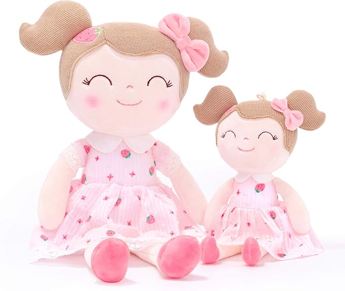 gloveleya 婴儿娃娃布娃娃毛绒玩具软草莓女孩礼品盒 - 粉色 [一大一