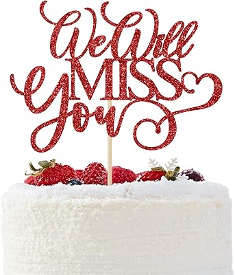 红色闪光 we will miss you 蛋糕装饰,告别派对装饰,毕业/外出/退休