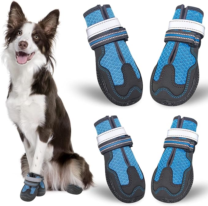 koeson 狗狗鞋适合中型和大型犬种,反光户外狗靴防滑徒步步行鞋,网眼