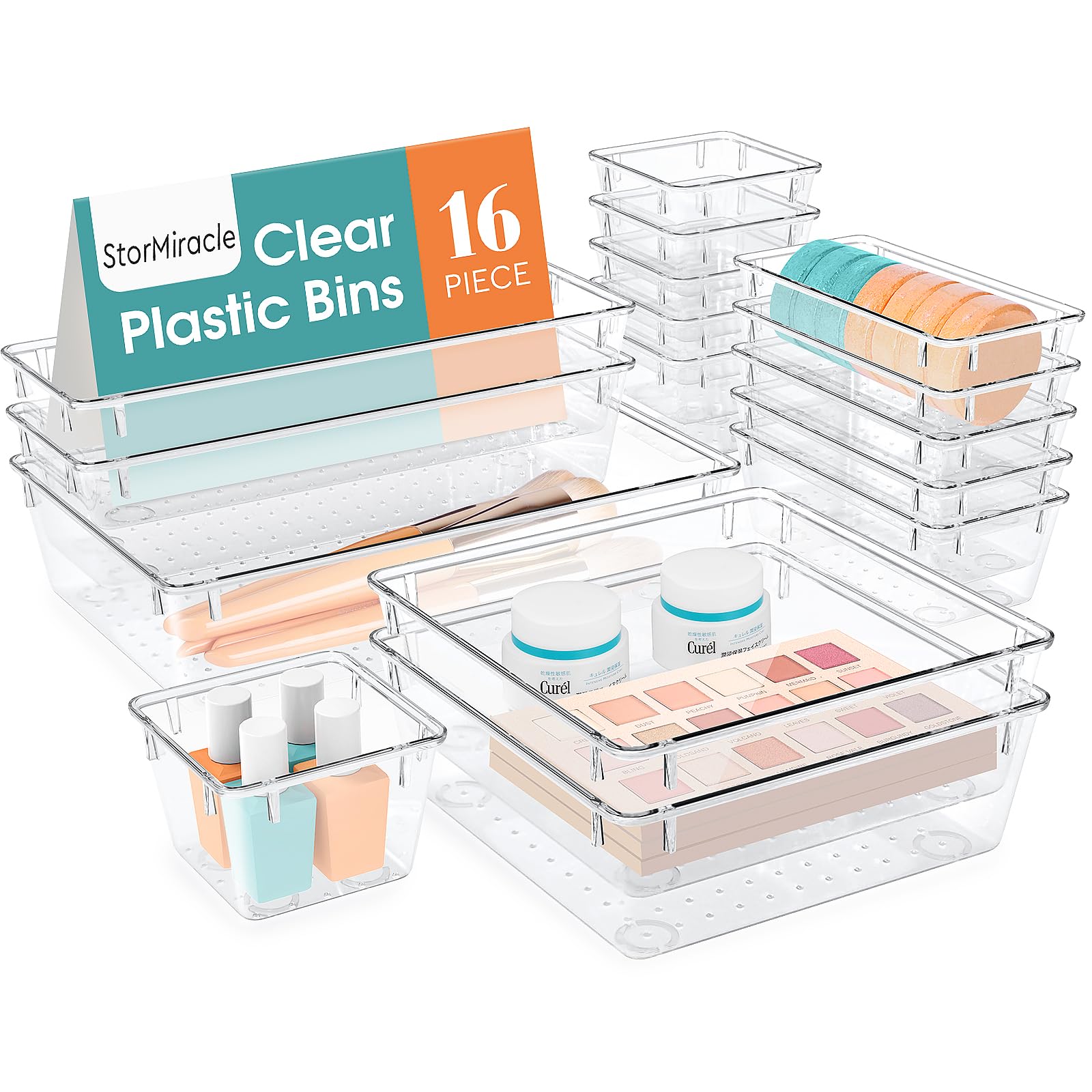 StorMiracle 6-piece drawer organizer set,5 different sizes of bathroom and kitchen drawer organizer trays, clear storage bins for cosmetics, jewelry, cutlery and gadgets