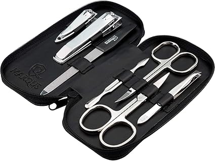 Marqus 美甲套装solingen 德国制造 7 件不锈钢 手指和脚趾 剪套装 真皮套 德国索林根制造 剪毛器除外 亚马逊中国 美容化妆