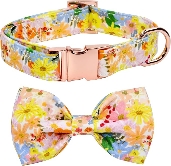 flower dog 蝴蝶结狗项圈,可拆卸蝴蝶结配件,可调节项圈,适合小型中型