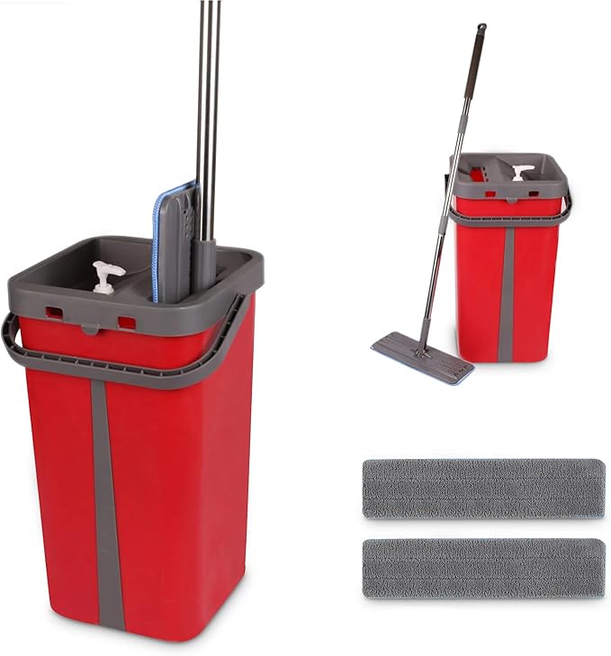 cenocco cc9077-rd 拖把 旋转系统 扁平超细纤维拖把 带双室,易于清洁