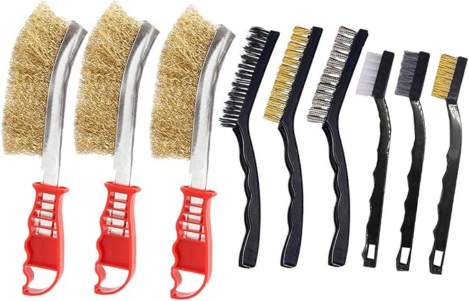 钢丝刷套装 小钢丝刷,带不锈钢刷毛,黄铜和尼龙弯曲手柄,用于清洁汗渣